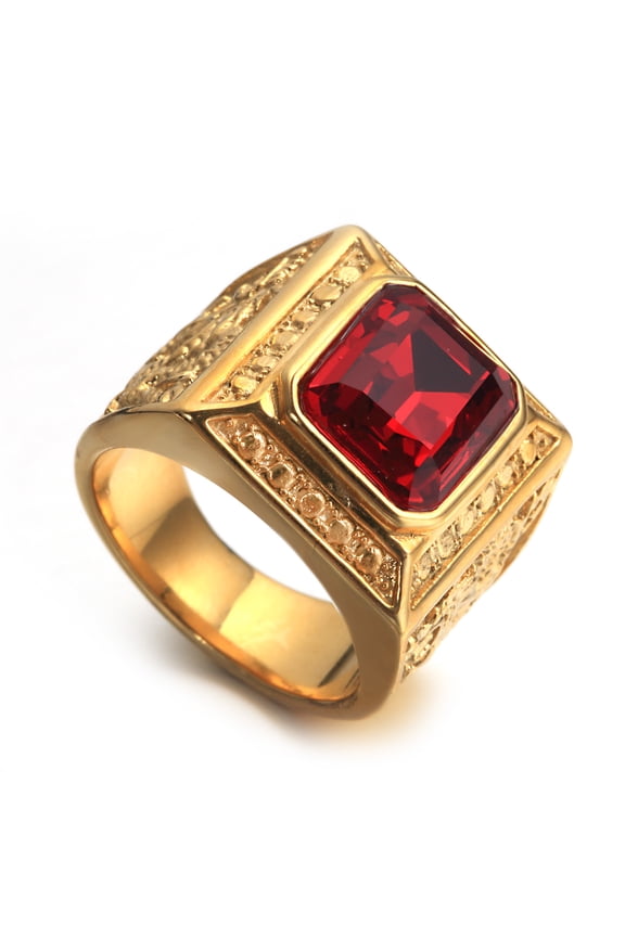 Men's Stainless Steel Vintage Golden Square Ring Style Domineering Dragon with Big Stone