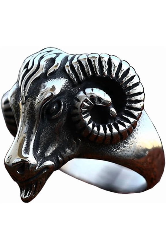 Men's Stainless Steel Vintage Hip Hop Devil Ghost Big Ram's Horn Goats Sheep Skull Head Biker Ring Skeleton Statement