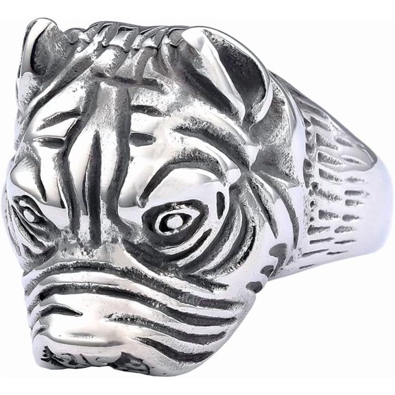 Men's Stainless Steel Vintage Punk Hip Hop Gothic Animal Tribal Pitbull Bulldog Pug Dog Head Skeleton Biker Ring