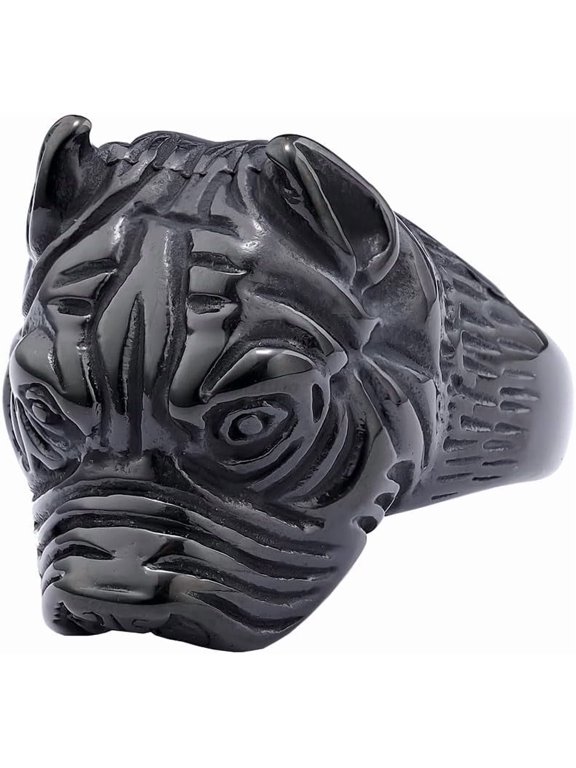 Men's Stainless Steel Vintage Punk Hip Hop Gothic Animal Tribal Pitbull Bulldog Pug Dog Head Skeleton Biker Ring