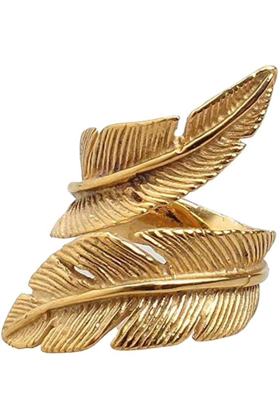 Men's Stainless Steel Vintage Silver Feather Ring