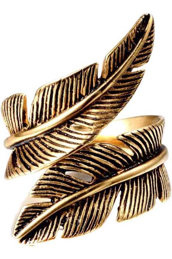 Men's Stainless Steel Vintage Silver Feather Ring