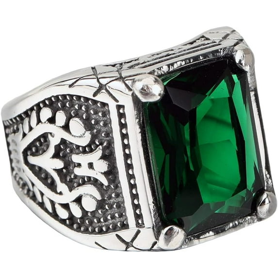 Men's Stainless Steel Vintage Wide Cubic Zirconia Signet Ring Multicolor Square Stone Rings