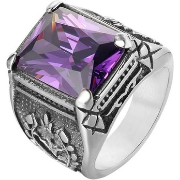 Men's Stainless Steel Vintage Wide Cubic Zirconia Signet Ring Multicolor Square Stone Rings