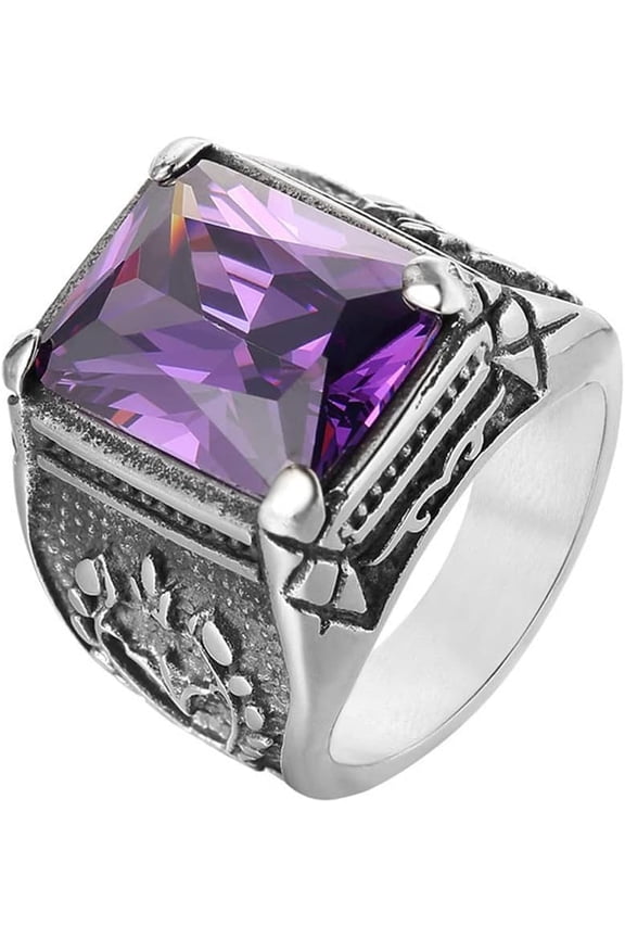 Men's Stainless Steel Vintage Wide Cubic Zirconia Signet Ring Multicolor Square Stone Rings