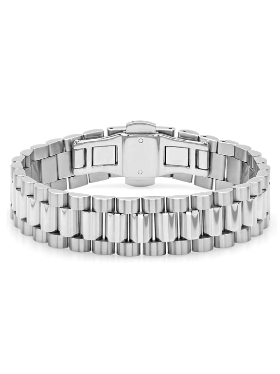 Men's Stainless Steel Watch Link Bracelet | Push Button Clasp 8.5"