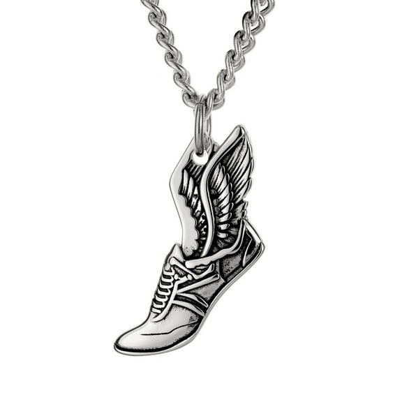 Men's Stainless Steel Winged Shoe Necklace ‚Äì Philippians 4:13 ‚Äì Christian Runner Jewelry by Shields of Strength by Shields of Strength
