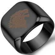 ARCO IRIS JEWELRY Men's Stainless Steel Wolf Polished Signet Ring, Punk Rock Style Biker Ring, Black