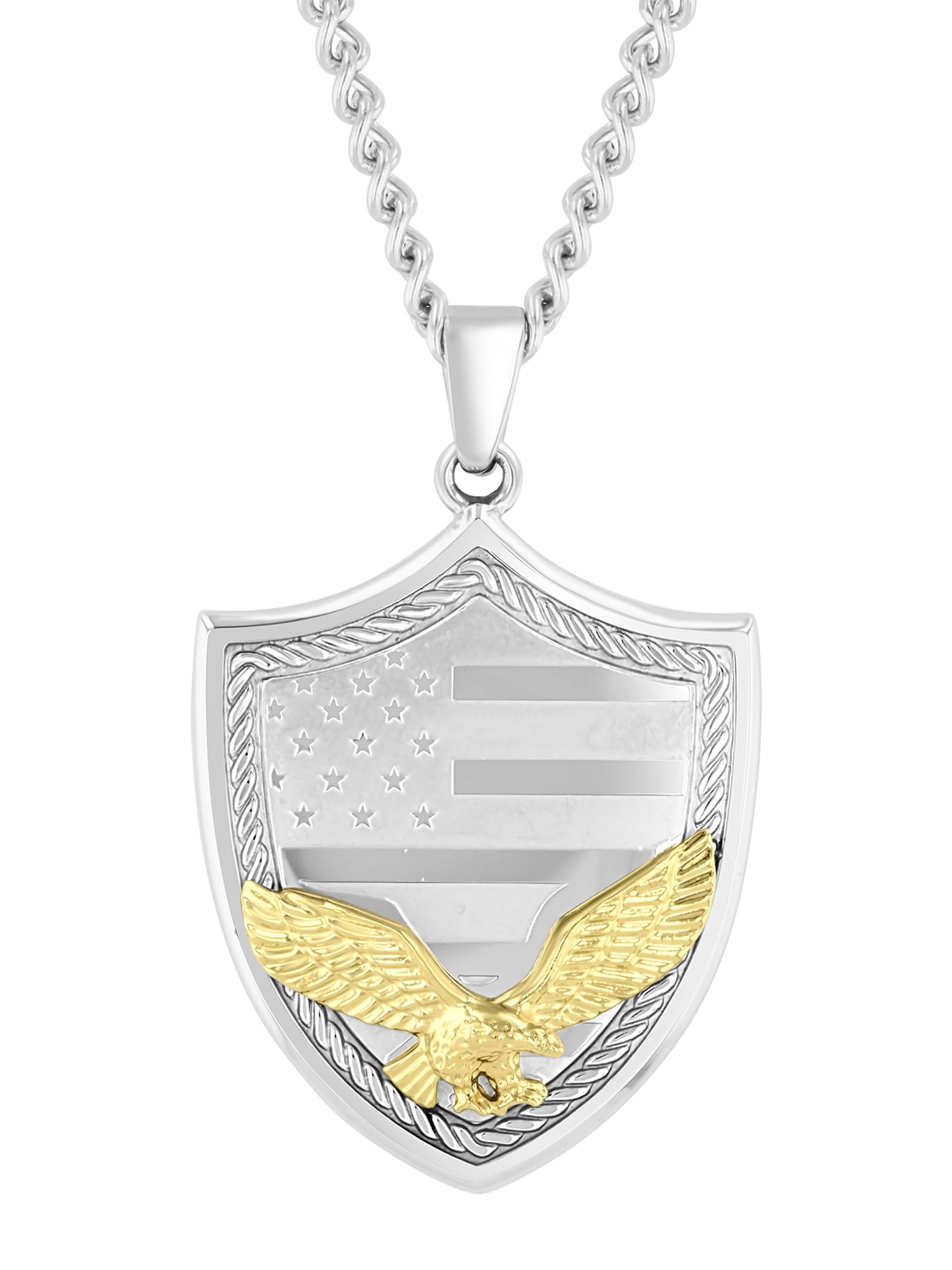 Walmart savings: Men's Stainless Steel Yellow and White Finish Flag and Eagle Shield Pendant - Believe by Brilliance