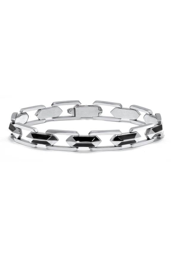 Men's Stainless Steel and Black Enamel Bracelet 9-inch