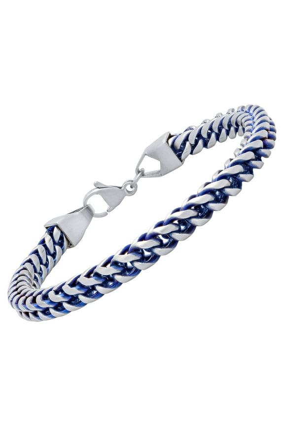 Mens Stainless Steel and Blue Foxtail Curb Link Chain Bracelet