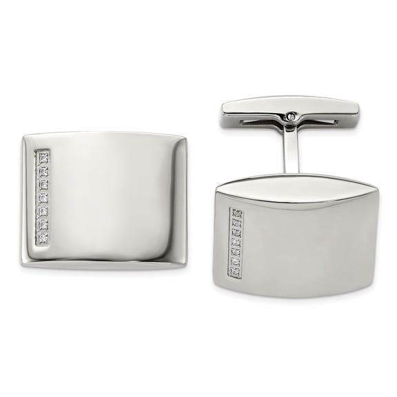 Men's Stainless Steel and CZ Engravable Convex Cuff Links