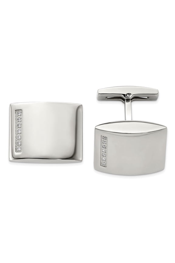 Men's Stainless Steel and CZ Engravable Convex Cuff Links