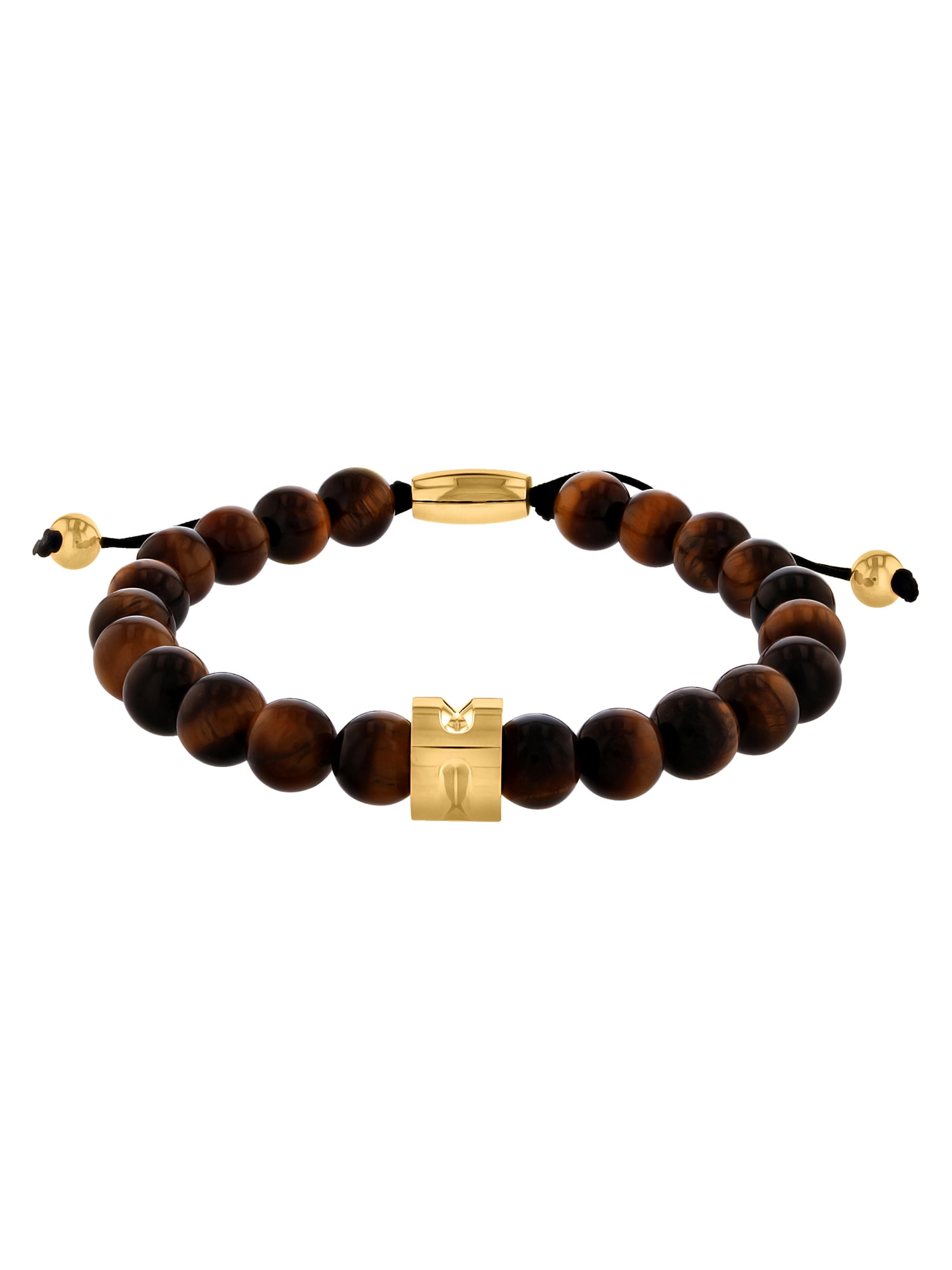 Men's Stainless Steel and Tiger’s Eye Bead Bolo Bracelet