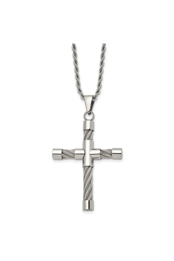 Men's Stainless Steel and Wire Cross Pendant Necklace Fine Jewelry For Men Gifts For Him, 22"