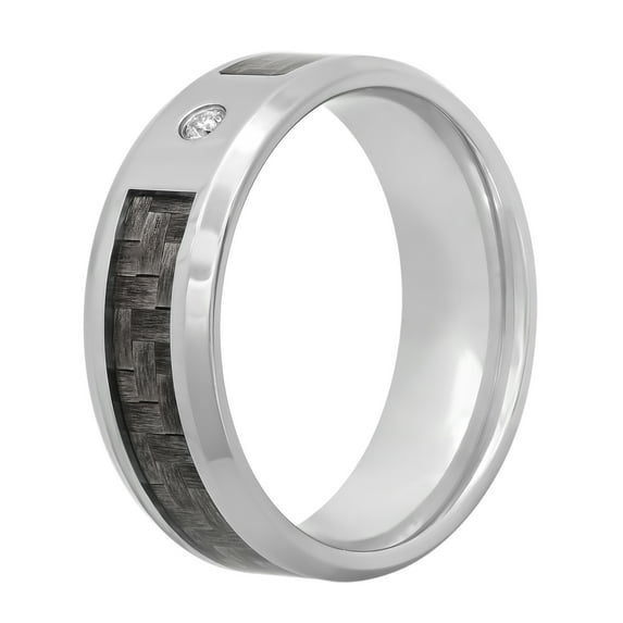 Men's Stainless Steel with Diamond Accent Gray Carbon Fiber Band, 8mm