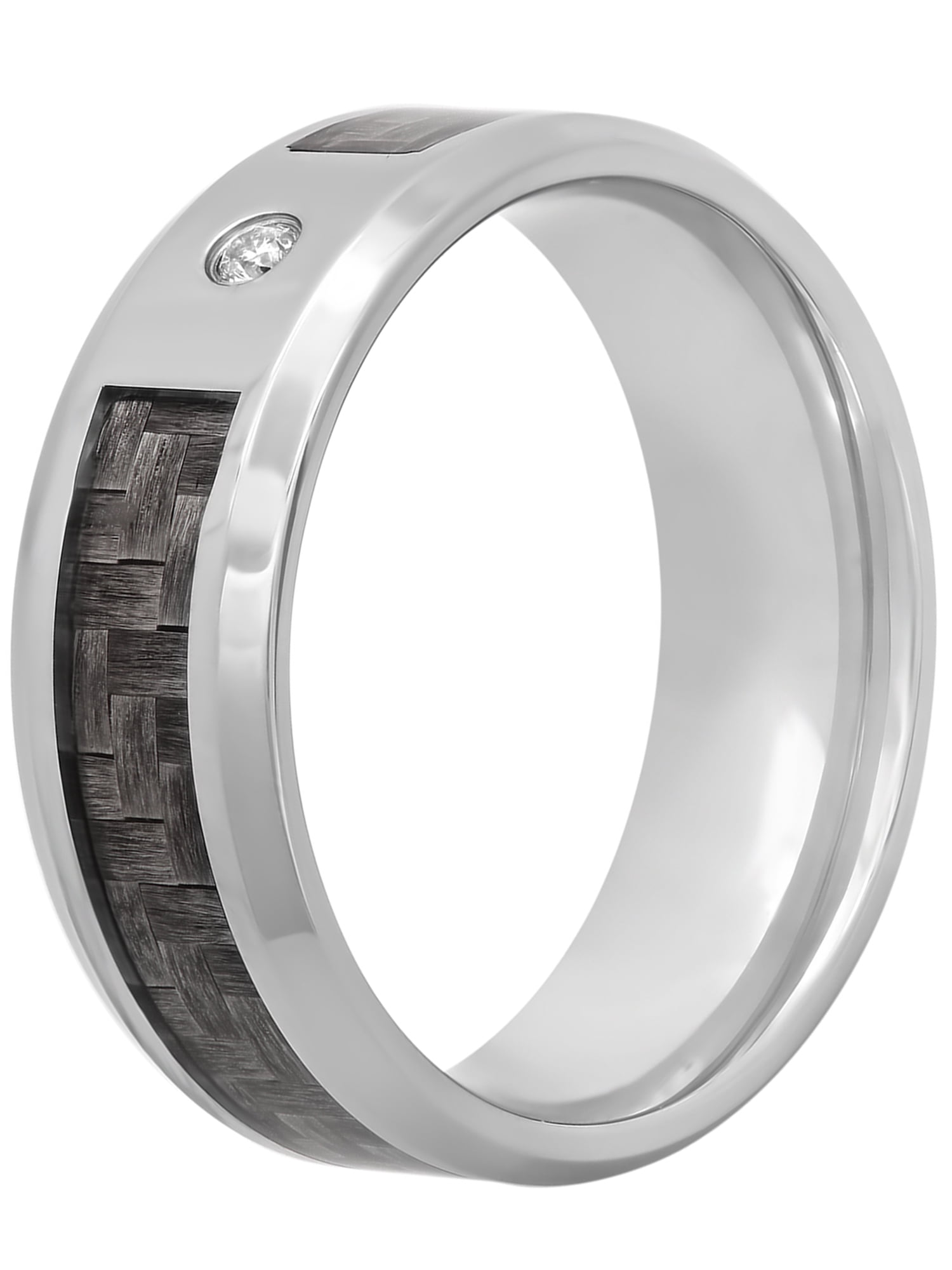 Men's Stainless Steel with Diamond Accent Gray Carbon Fiber Band, 8mm