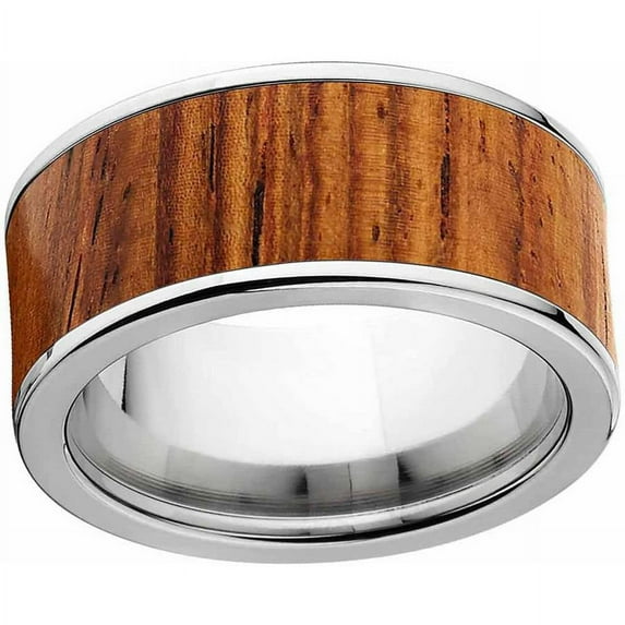 Men's Stainless Steel with Honduras Rosewood Exotic Wood Ring