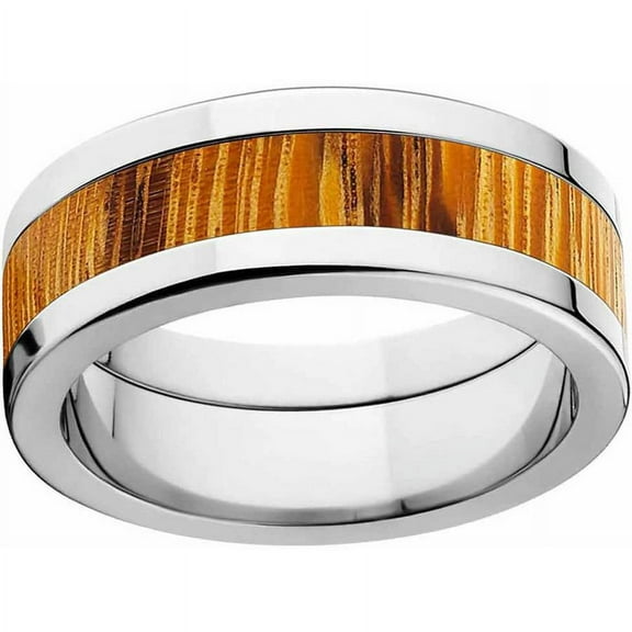 Men's Stainless Steel with Marbled Wood Accent Ring