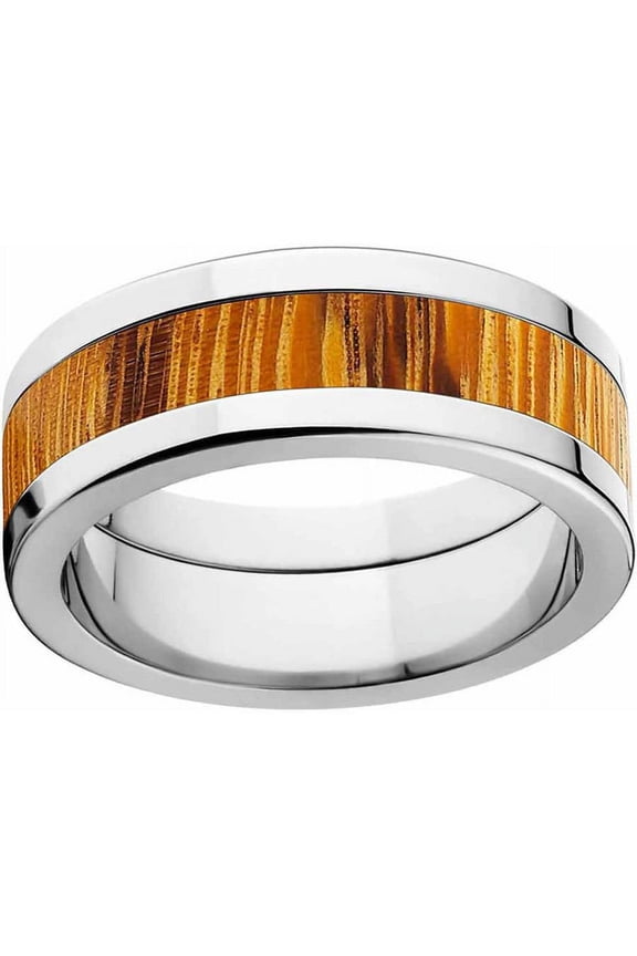 Men's Stainless Steel with Marbled Wood Accent Ring