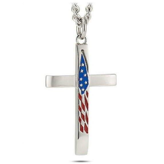 Men's Stainless Tapered USA Flag Cross Necklace-John 19:30 by Shields of Strength