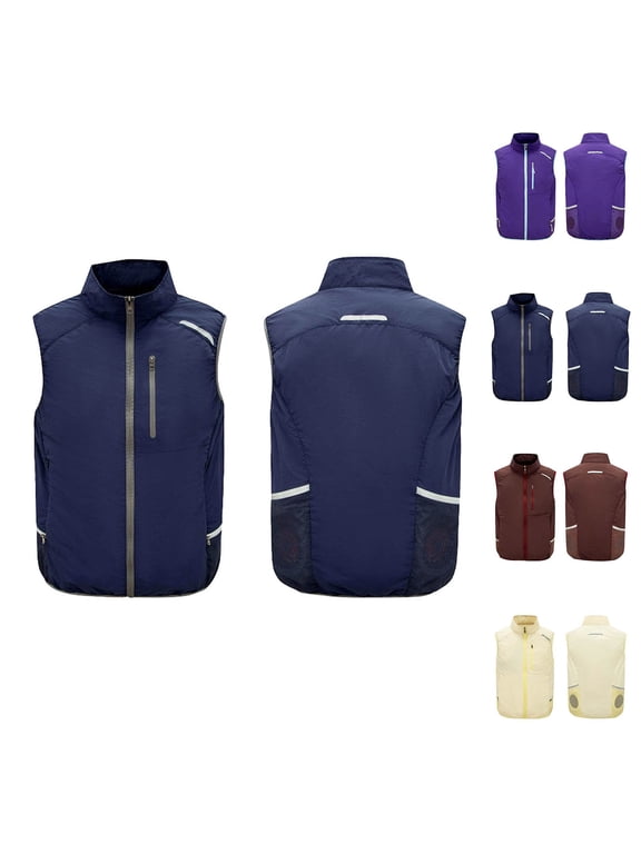 Men's Stand Collar Air Conditioning Jacket Nylon Spandex Sleeveless Vest Breathable Quick Dry Lightweight for Hiking Fishing Travel Workout Outdoor | Zenithor,Beige L