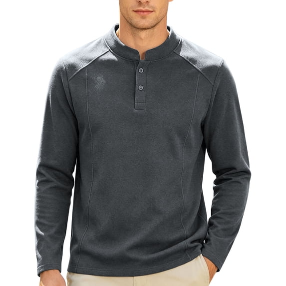 Men's Stand Collar Athletic Shirts - Versatile Solid Loose Raglan Pullovers Long Sleeve Workout Casual Tee Shirt