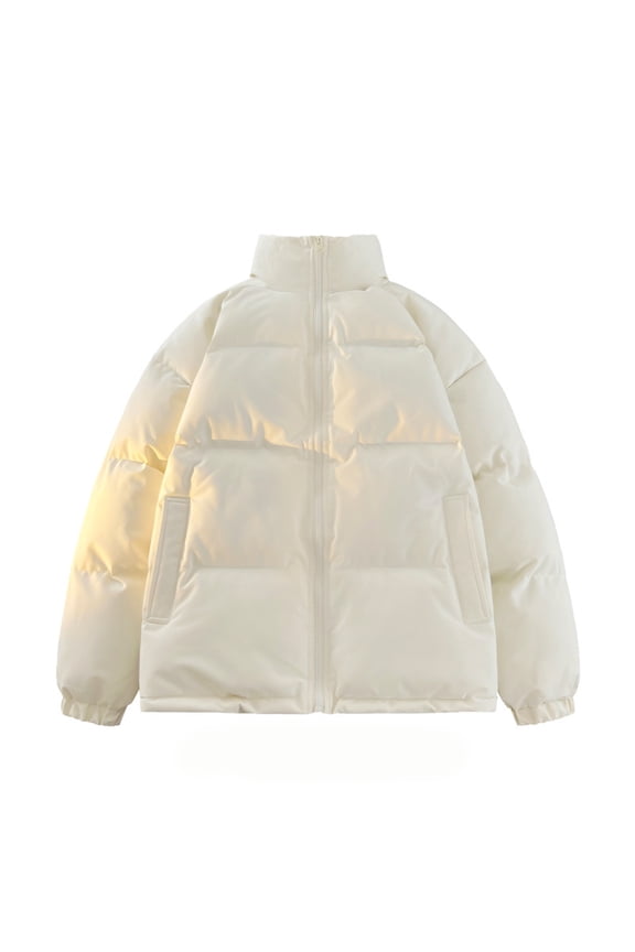 Men's Stand Collar Bread Jacket Couple Cotton Fashion Warm Cotton Coat, Stylish and Insulated for Winter Fashion and Daily Wear,White,L