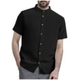 thumbnail image 1 of Men's Stand Collar Button Down Dress Shirts Short Sleeve Loose Summer Business Casual Beach Vacation Tops, 1 of 6