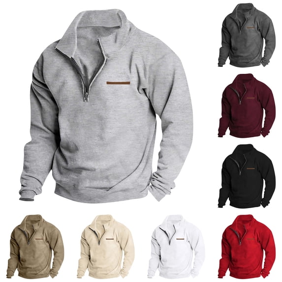 Men's Stand Collar Half Zip Sweatshirt, Outdoor Casual Top, Spring Fall Fleece for Streetwear, Christmas, Hiking, Urban Exploration and Daily Comfort Wear,Dark Gray,2XL