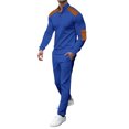 thumbnail image 1 of Men's Stand Collar Leather Breasted Pocket Long Sleeve Top Casual Sports Drawstring Pants Set, 1 of 5