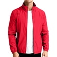 thumbnail image 1 of Men's Stand Collar Lightweight Wind Bomber Jacket, Full Zip Long Sleeve Casual Windbreaker with Zipper Side Pockets Red XL, 1 of 5