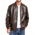 thumbnail image 1 of Men's Stand Collar Motorcycle Jacket Faux Leather Baseball Jacket Coat, Lightweight Full Zip Biker Outwear for Street Riding Commute Travel Daily Work, 1 of 6