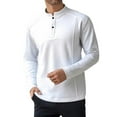 thumbnail image 1 of Men's Stand Collar Pullover Shirts Quarter Button Long Sleeve Basic Undershirt Stretch Slim Fitting Tee Tops White XXL, 1 of 4