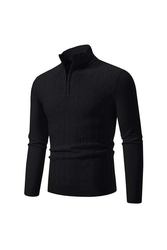 Men's Stand Collar Pullover Sweaters 1/4 Zipper Slim Fit Cable Knitted Turtleneck Long Sleeve Baselayer Jumpers