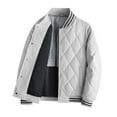 thumbnail image 1 of Men's Stand Collar Quilted Jacket Winter Warm Padded Coat with Checked Leather Trim, 1 of 1