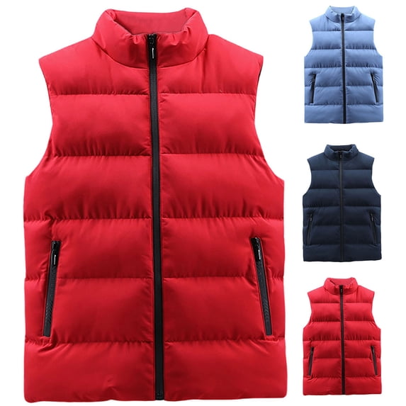Men's Stand Collar Quilted Vest Zip-Up Thermal Warm Windproof Sleeveless Waistcoat with Zipper Pockets for Fall Winter Hiking Travel Daily Casual Red XXL