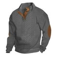 thumbnail image 1 of Men's Stand Collar Sweater Cable Knit Pullover Long Sleeve Quarter Button Sweater with Elbow Patch Dark Gray XL, 1 of 4