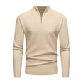 thumbnail image 1 of Men's Stand Collar Sweater Casual Solid Long Sleeve Sweaters Quarter Zip Pullover Fall Raglan Tops Beige 2XL, 1 of 4
