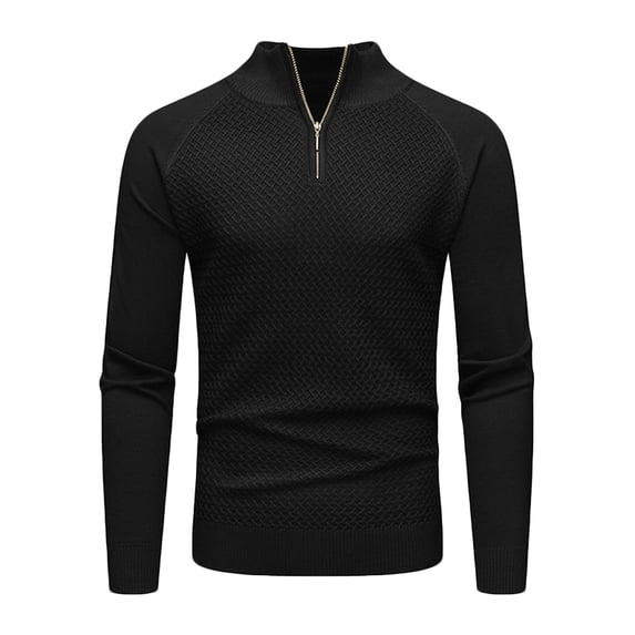Men's Stand Collar Sweater Casual Solid Long Sleeve Sweaters Quarter Zip Pullover Fall Raglan Tops Black 2XL