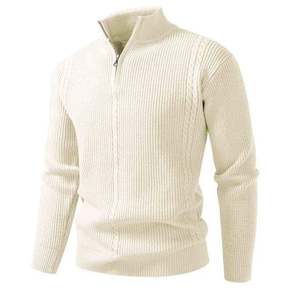 Men's Stand Collar Sweater, Half Zip Up Pullover with Elastic Knit Fabric, Long Sleeve Casual Comfort for Outdoor Daily Wear