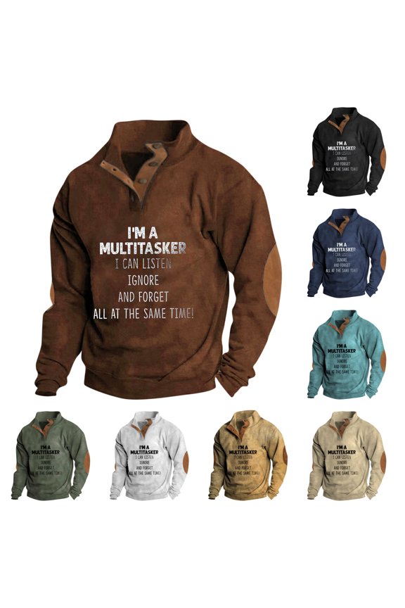 Men's Stand Collar Sweatshirt, Spring Fall Outdoor Casual Button Front Pullover for Sports, Hiking,Green,M