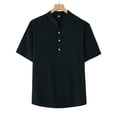 thumbnail image 1 of Men's Stand Collar Tops Linen Short Sleeve Casual Half-Button Tee Summer Fashion Breathable T-Shirt,4XL, 1 of 6