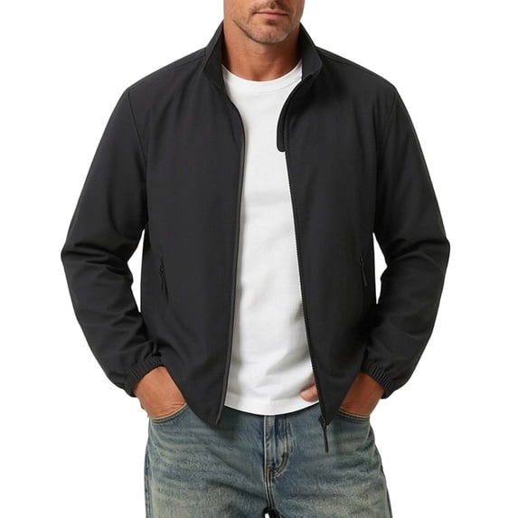 Men's Stand Collar Trench Coat, Solid Color Business Casual Jacket, Breathable Quick-Dry Versatile Outerwear For Spring Black XL
