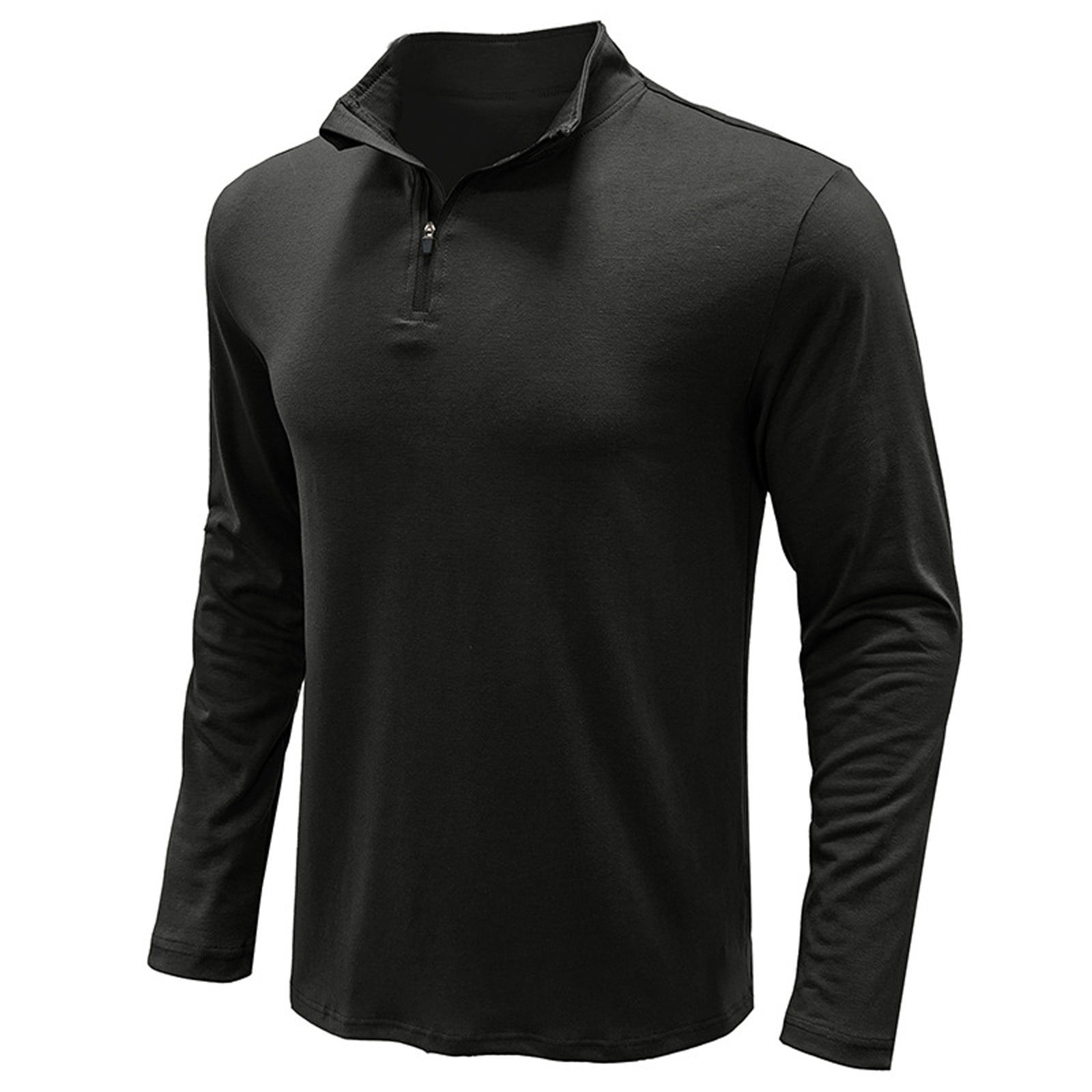 Men's Stand Collar V-neck Zipper Pullover T-Shirt Long Sleeve