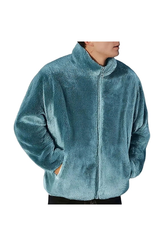 Men's Stand Collar Winter Faux Fur Coat, Soft Furry Warm Long Sleeve Jacket Zip Up Stand Collar Outerwear