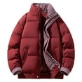 thumbnail image 1 of Men's Stand Collar Winter Quilted Padded Down Coats Stylihs Plaid Liner Puffer Jacket Insulated Outdoor Windbreaker, 1 of 4