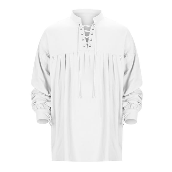 Men's Stand Up Collar Lace Up Loose Fit Long Sleeve Performance Dress Shirt for Stylish Comfort Men's Tops T-Shirt Casual Crew Neck Loose