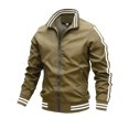 thumbnail image 1 of Men's Stand Up Collar Sports Jacket with Contrasting Stripes and Zippered Jacket, Modern Design for Active Lifestyles and Casual Outings,Army Green,L, 1 of 5
