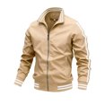 thumbnail image 1 of Men's Stand Up Collar Sports Jacket with Contrasting Stripes and Zippered Jacket, Modern Design for Active Lifestyles and Casual Outings,Khaki,3XL, 1 of 5